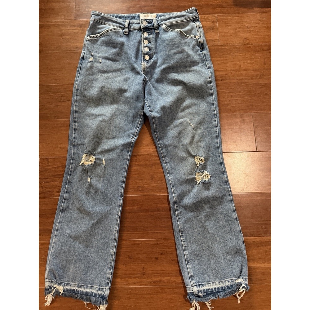 We The Free Free‎ People Jeans Womens 29 Blue Distressed Raw Hem Cropped Button